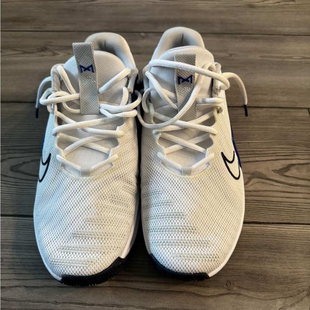 White and Blue Athletic Sneakers